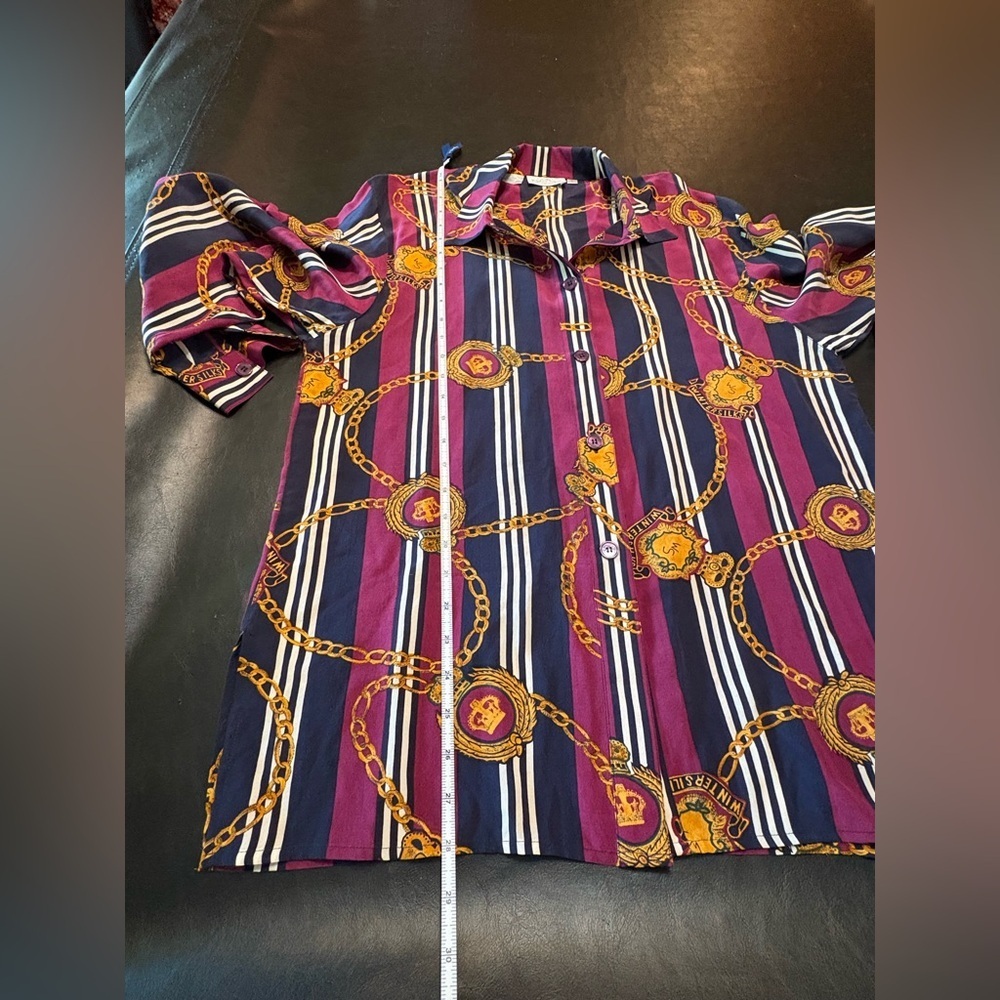 WinterSilks Burgundy Striped 100% Silk Blouse Women’s size 8 - Picture 11 of 12